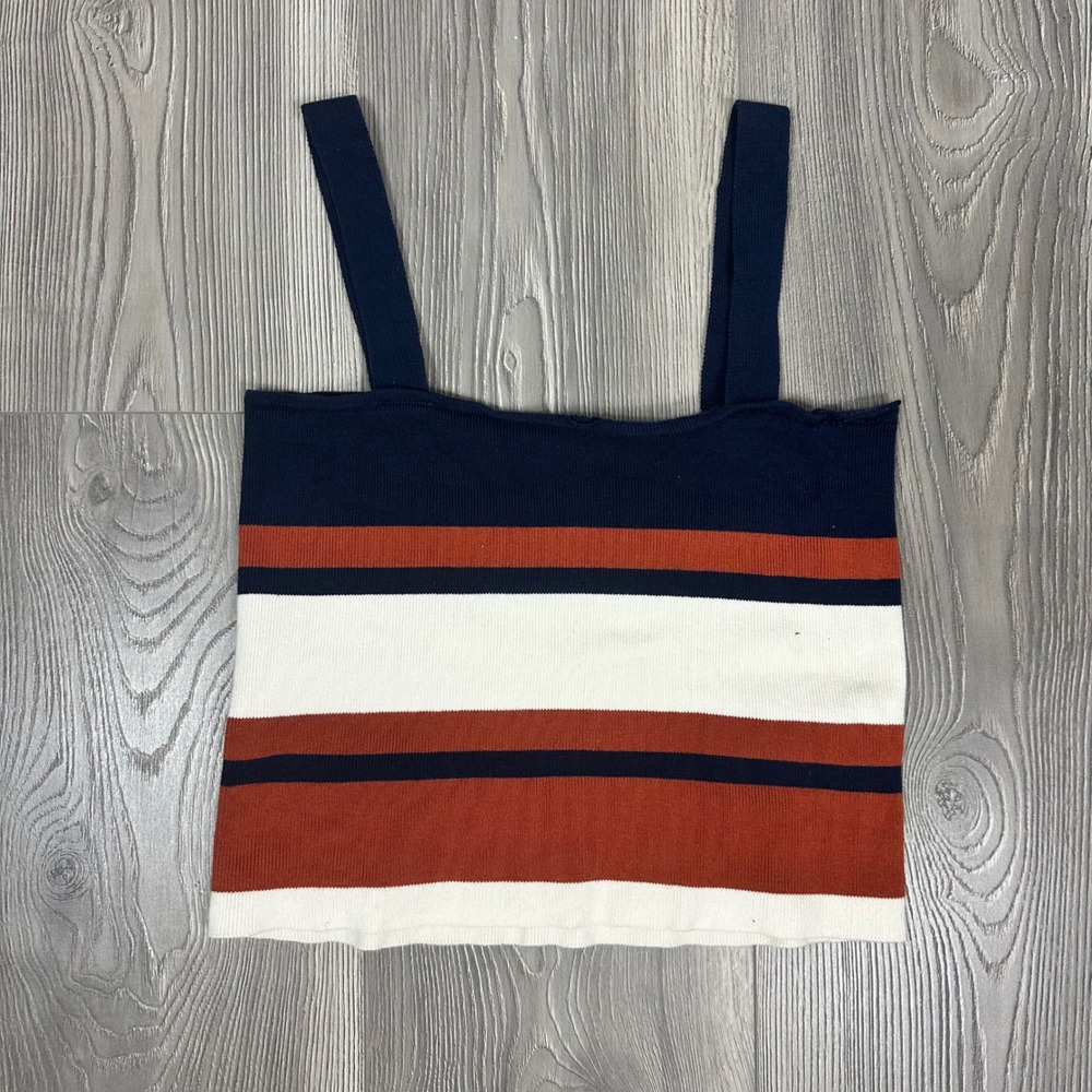 Blank Paige Navy, Rust and Cream Striped Knit Square Neck Tank Top - SIZE S